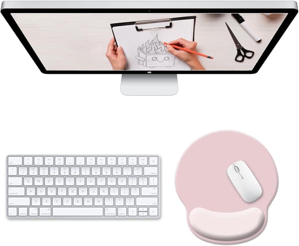 Pink Ergonomisk Musemåtte med Håndledsstøtte, Sød Musemåtte med Håndledsstøtte, Gaming Musemåtte til Skrivebord Bærbar Computer med Smertelindring Skridsikker PU Base
