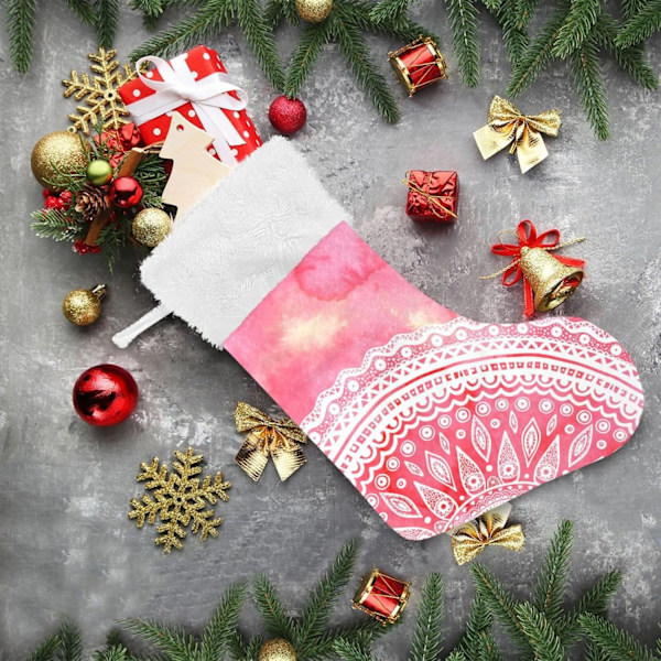 Julklapp, Personliga Julklappsstrumpor 2-pack Rosa Tie Dye Vit Mandala 45,7 cm Julstrumpor Hängande Ornament Eldstad för Träd