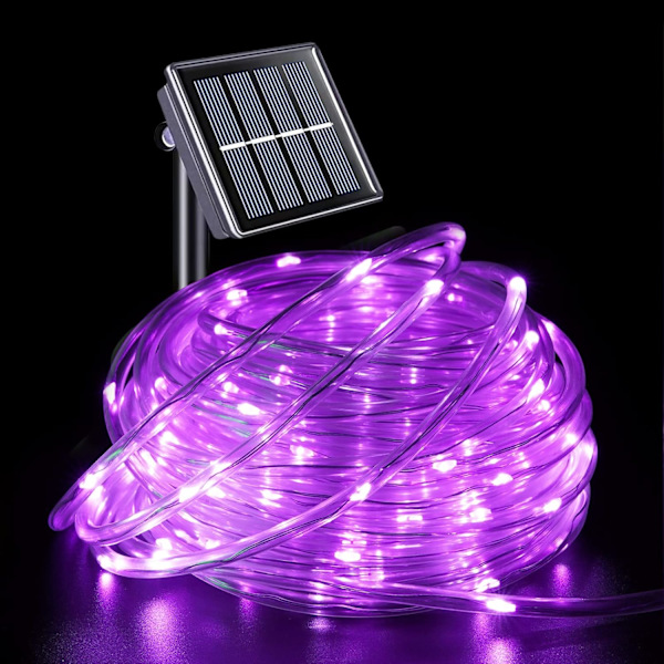 Lilla solcelledrivna utomhuslampor, vattentäta LED-ljusslingor utomhus, 72ft 200 LED-repbelysning utomhus, PVC-rör solcellslingor lila lila