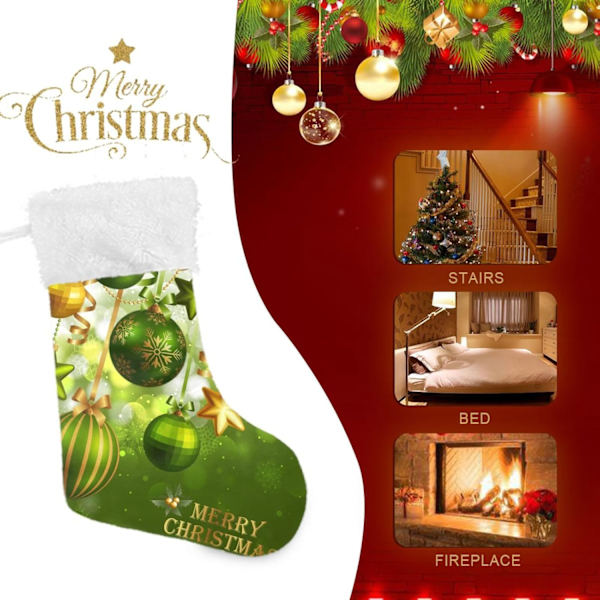 Julklapp, Personliga Julklappsstrumpor 2-pack Jul Snöflinga Boll Grön 18 tum Julstrumpor Hängande Ornament Kamin