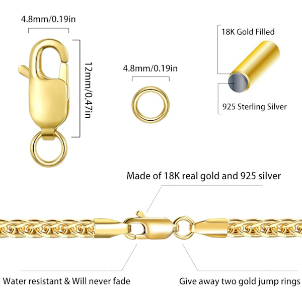 925 Sterling Sølv Hummerlås Lås med Springringe - 4stk, 12mm