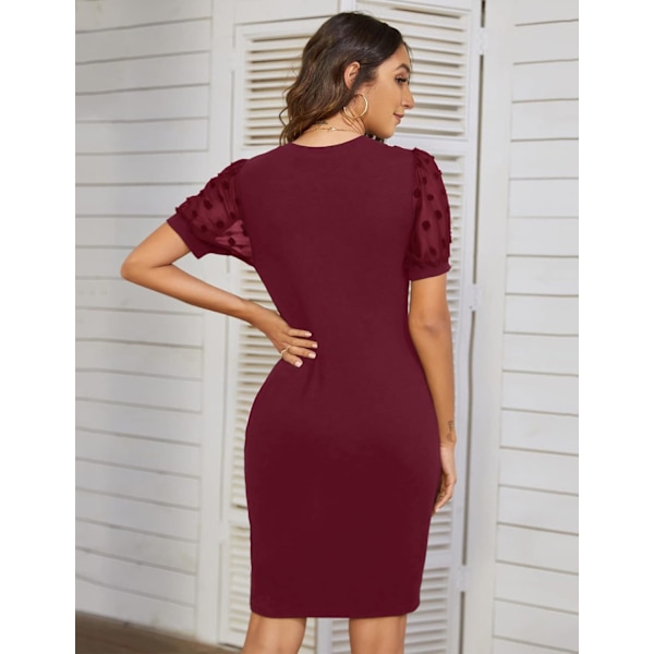 Kvinners Bodycon-kjole med korte ermer, elegant, forretningsmessig, casual, sveitsisk prikk, kne