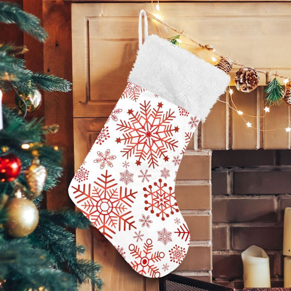 Julklapp, personliga julklappsstrumpor 2-pack Jul Röd Klassiska Snöflingor 45,7 cm Julstrumpor Hängande Ornament Ka