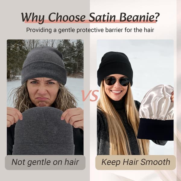 wxsp Satinforet Beanie til Kvinder Silkefor Bløde Vinterhatte Reducerer Krus Strikkede Beanies Varm Hue Beige One
