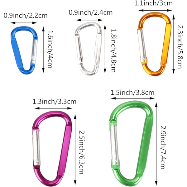 Aluminium D-formet karabinhage 1.8/2.2/2.6/3 tommer fjederkrog nøglering karabinhage til camping rejser vandreture nøglering udendørs tilbehør (10 stk)