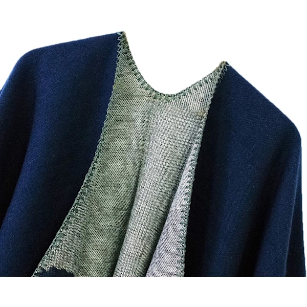 Fargeblokk Dame Sjal Wrap Stilig Åpen Front Poncho Cape