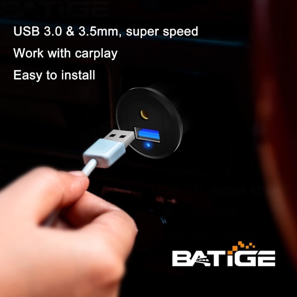 Alloy USB 3.0 Aux Dc3.5Mm Port Bilfäste Flush Kabel