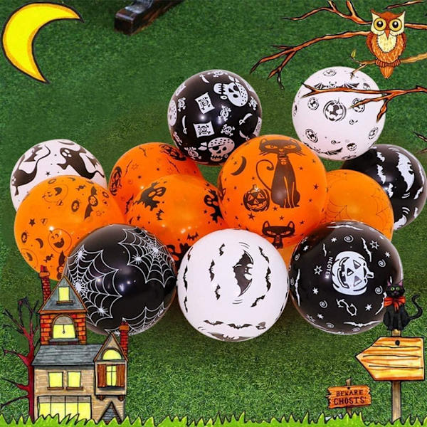 100 stk 12 tommer tykke lateksballonger Halloween-dekorasjoner festartikler ballonger svart oransje hvit oransje, hvit oransje, hvit