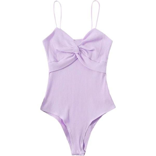 Elegant Dame Twist Front Spaghetti Stropper Ribstrikkede Cami Bodysuit Toppe