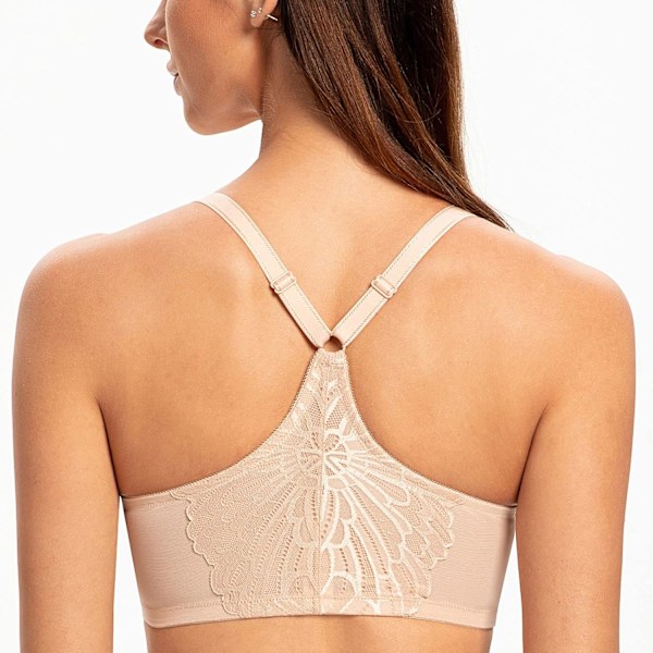 Kvinnors Racerback Front Closure Full Coverage Ovadderad Plus Size Bygelbehå