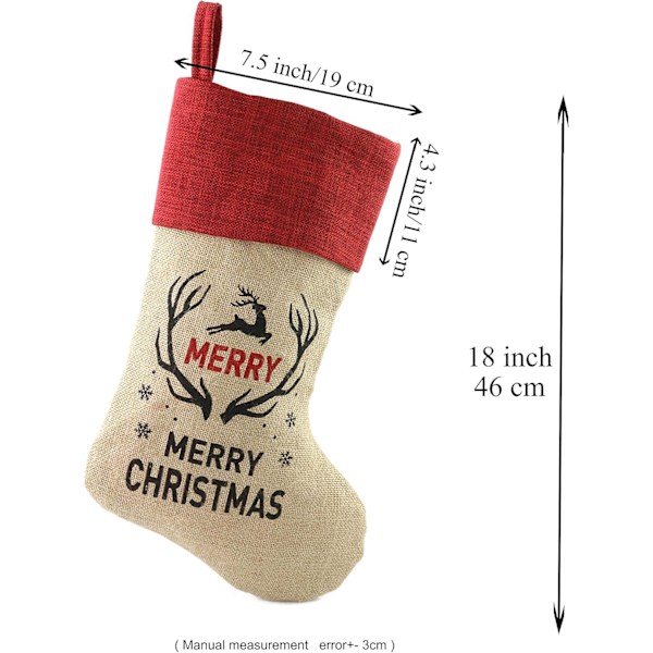 Julstrumpor Set med 3 Mjuka Jutesäck Linnemönstrade Claus Blessings Strumpor