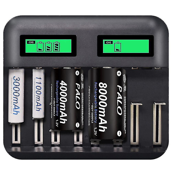 Lcd Universal Batterioplader - 8 Bay Aa /aaa /c /d Batterioplader