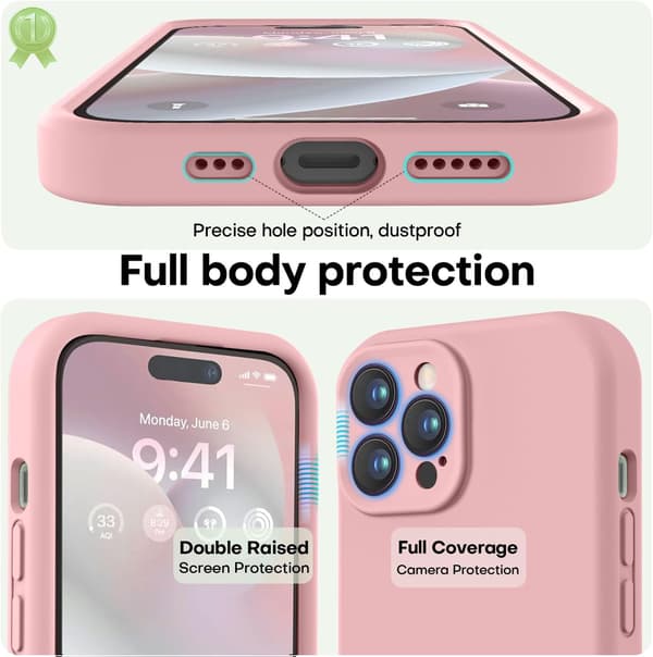 iPhone 14 Pro-deksel i førsteklasses silikon med mikrofiberfôr, støtsikkert - Rosa