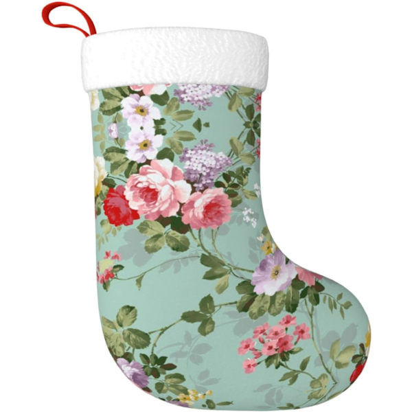Vintage Blommiga Julstrumpor :: 45 cm Presentpåse för Fest Semester Dekorationer Prydnader (1 Förpackning)