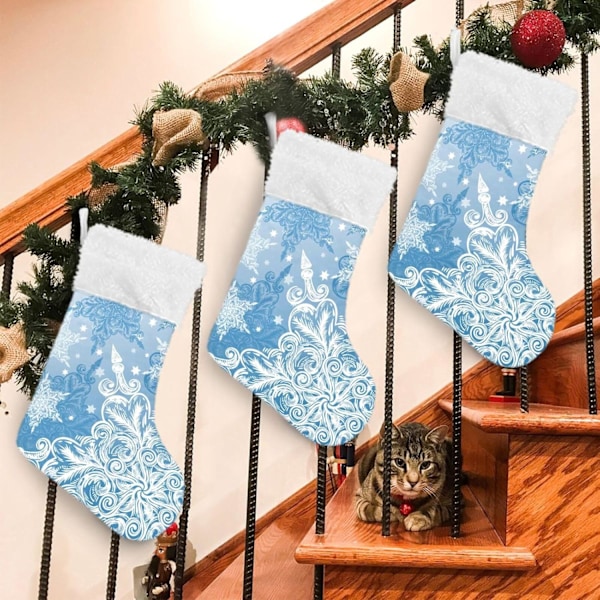 Julklapp, Personliga Julklappsstrumpor 2-pack Is Snöflinga Vit Blå Jul 18 tum Julstrumpor Hängande Ornament Kami