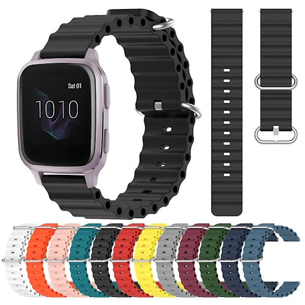 För Garmin Venu Sq 20mm Ocean Style Silikon Solid Color Watch Band WDQ Black