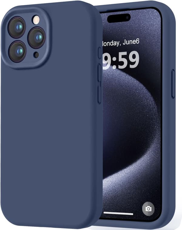 iPhone 15 Pro silikonecover i premium kvalitet med mikrofiberfor, stødsikkert - Blå