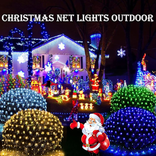 Färgglada julnätljus utomhus 8 lägen, 21ft x 5ft vattentäta nätljus Giant 360 LED nätljus flerfärgade ljusslinga jul