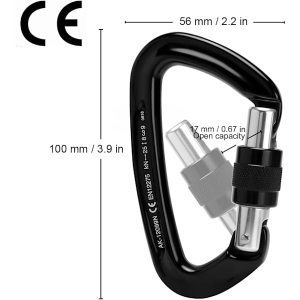 Låsekarabiner - 25kN 5600lb Klatrekarabiner Skrueport D-form