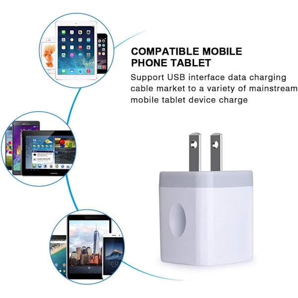 USB-väggladdareadapter, 5-pack 2,1 A snabbladdning med dubbla portar