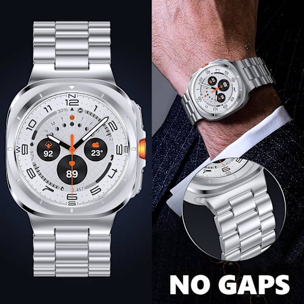 Ingen mellemrum-remme til   Galaxy Watch Ultra 47mm (2024), massive rustfrie stål-forretningsmetalremme til   Galaxy Watch Ultra 47mm mænd 2-pak sølv  2