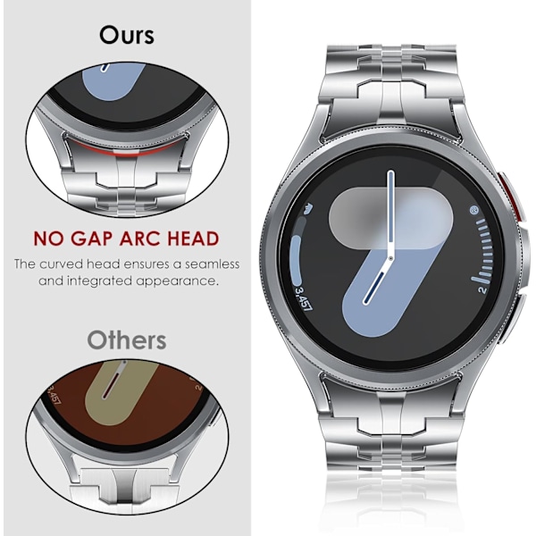 Kompatibel med Galaxy Watch 7 6 5 4 FE 40mm 44mm Armband för Män, Rostfritt Stål med Fällbart Spänne Ingen Gap Galaxy Watch 6 Classic 5 Pro 4 Silver