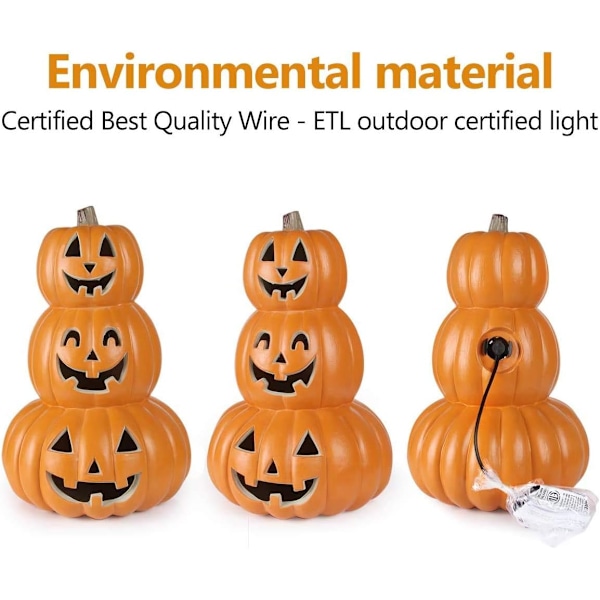 Halloween Gresskarlys Dekorasjoner, LED Lys Opp Forhåndsopplyst Jack-o-Lantern Figur med Innebygd Varmt Hvite Lys for Feriefest