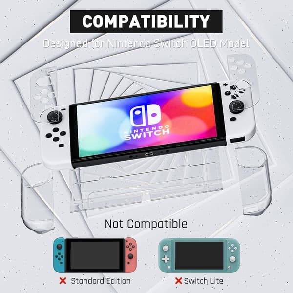 [Uppgraderad version] Dockningsbart genomskinligt fodral för Nintendo Switch OLED 2021, skyddsfodral för Switch OLED och Joy Con-kontroller - Starkt och hållbart, N