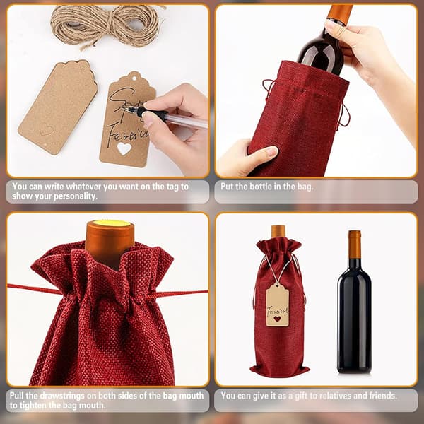 Vinpåsar, 12 stycken, jute, jutepåsar, vinflaskor, presentpåse, vinflaska, bordsdekoration, presentpåse (röd)