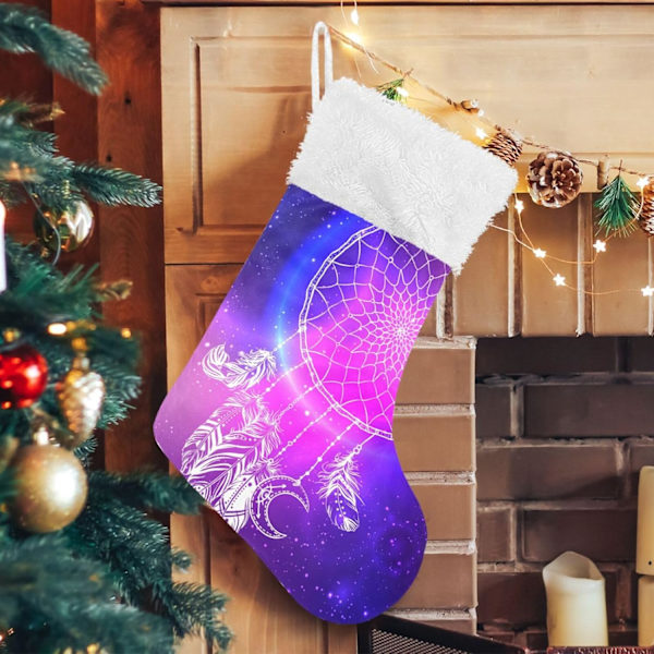 Julklapp, Personliga Julklappsstrumpor 2-pack Indisk Drömfångare Fjädrar Boho Måne 18 tum Julstrumpor Hängande Ornament Kamin