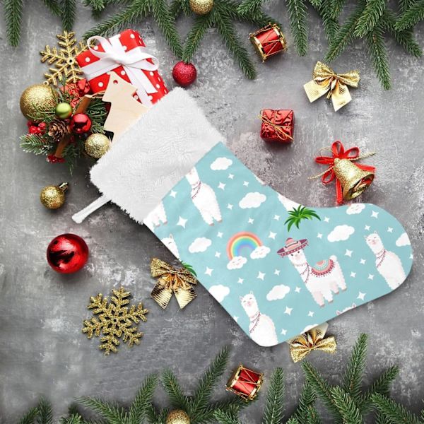 Julklapp, Personliga Julklappsstrumpor 2-pack Söt Alpacka Regnbåge 45,7 cm Julstrumpor Hängande Ornament Eldstad för Träd