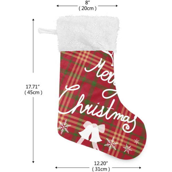 Julklapp, personliga julklappsstrumpor 2-pack Merry Christmas Röd Buffelrutig 45,7 cm Julstrumpor Hängande Ornament Kamin för