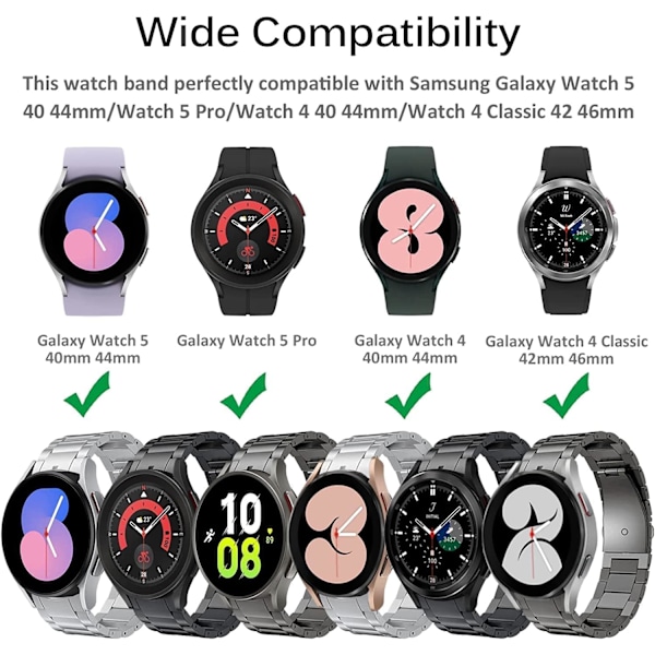 2024 Titaniumlegering Rem til Galaxy Watch 4 classic/4/5/5Pro/6/6classic Remme, Ingen huller Titaniumlegering Metal Rem Grå