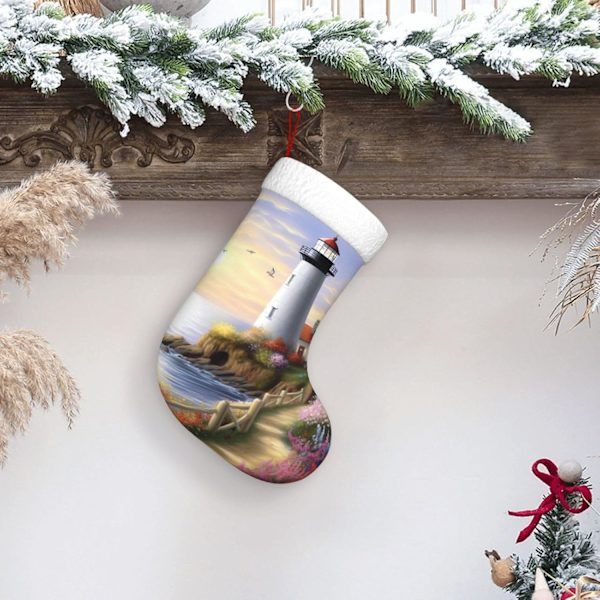 Leuchtturm Diamantmålningstryck Julstrumpa Xmas Ornament Kaminhängande Julstrumpor för Familj Semester Xmas Party Dekorationer 45 cm