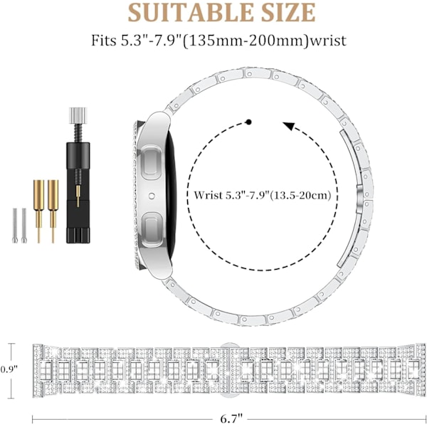 Band kompatibel med   Galaxy Watch 6 40mm 44mm, 20mm Bling Metal Ersättnings Galaxy Watch 6 Band 40mm 44mm med Rhinestone Skyddande Skal för