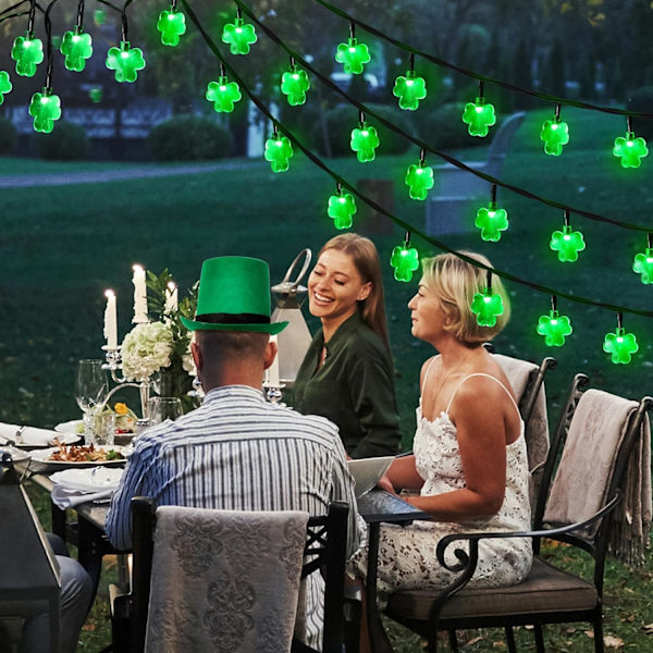 26,4 fot 40 LED solcelled shamrock-lys St Patricks Day-dekorasjoner utendørs, 8 lysmoduser grønne St Patricks Day-lyskjeder St Patricks Day grønn