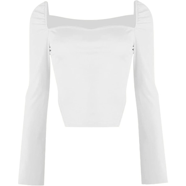 Kvinnors långärmad ribbad stickad Crop Top Scoop Neck