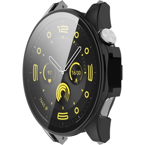 Kompatibel med Huawei Watch GT4 46mm Full Coverage PC Skyddsfodral Härdat Glas Skärmskydd (46mm Svart) Svart 46mm