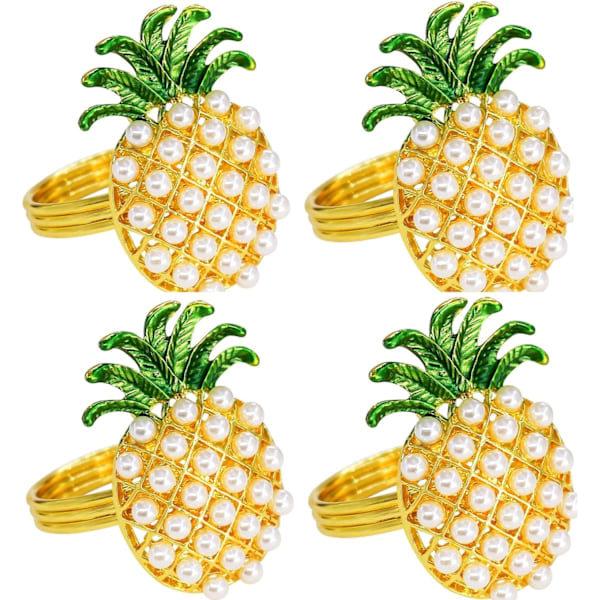 Sommer Frugt Servietringe Ananas Sæt med 12, Guld Rhinestone Servietring