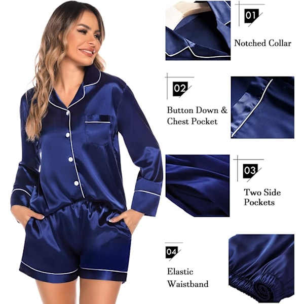 Womens Silk Satin Pyjamas Set Langærmet Loungewear Todelt Nattøj