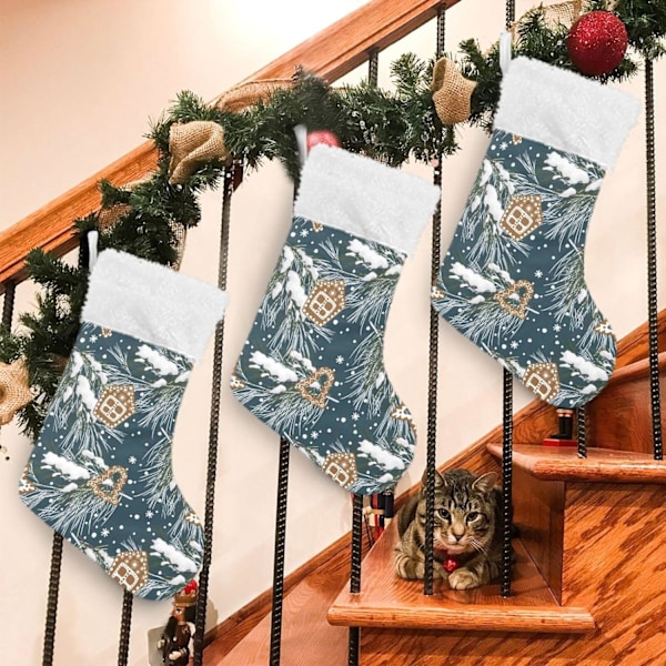 Julklapp, Personliga Julklappsstrumpor 2-pack Snöflinga Granris Pepparkaka Jul 18 tum Julstrumpor Hängande Ornament