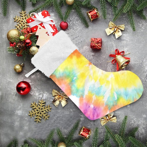 Jule-Strømpe, Personlige Jule-Strømper 2-pak Tie Dye Rainbow Pride 45,7 cm Jule-Strømper Hængende Ornament Pejs til Trædekoration