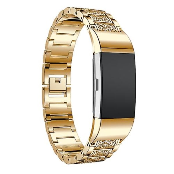 Diamantbesat Solid Rustfrit Stål Urrem Til Fitbit Charge 2 GPE Gold
