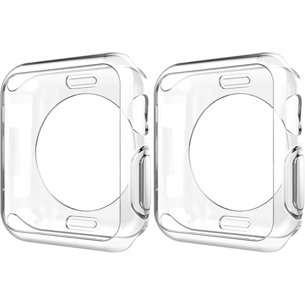 2-pak 38 mm etui til Apple Watch Series 3 2 1, blødt TPU-cover, stødsikkert iWatch-beskyttelsescover [Ingen skærmbeskyttelse] (Klar+Klar, 38 mm) Klar+Kl