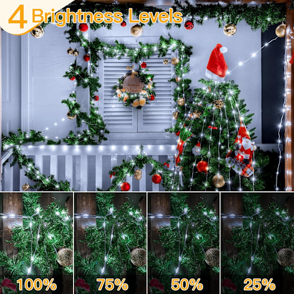 Ljusslinga 600 LED 60 meter, kallvita ljusslingor IP67 Vattentät med fjärrkontroll 8 lägen Timer Dimbar, Anslut julbelysning för utomhus kall