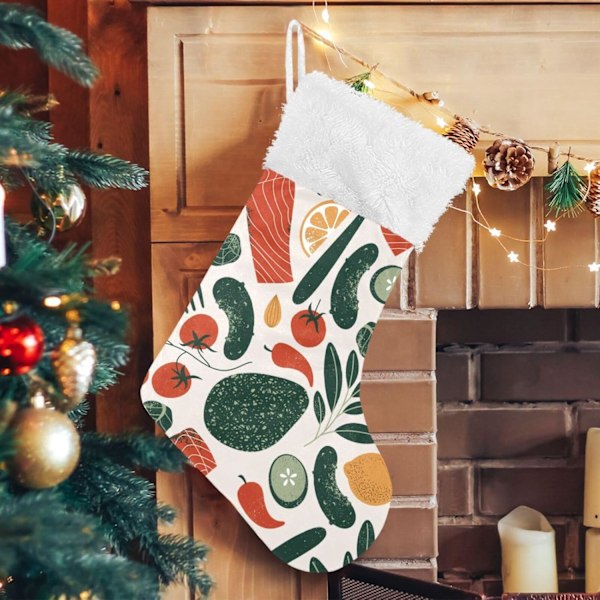 Julklapp, personliga julklappsstrumpor 2-pack Tropiskt grönsaker Vintage Doodle 45,7 cm Julstrumpor Hängande Ornament Eldstad för
