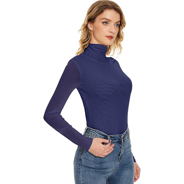 Kvinners Turtleneck Topp Lang Arm Slim Fit Skjorter Mesh Sheer See Through