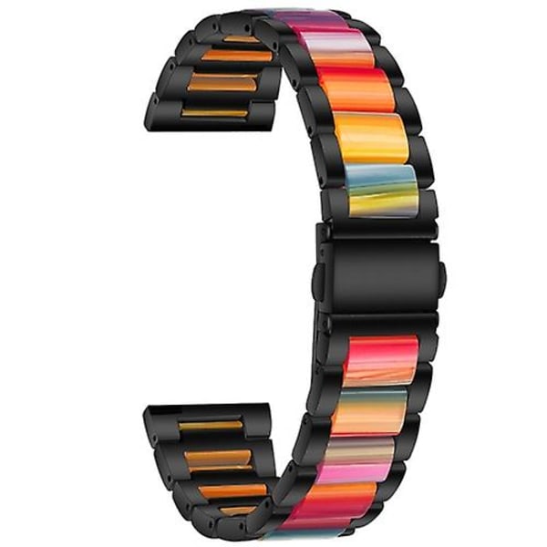 För Garmin Venu/vivoactive 3 Music 20mm Universal Tre-pärlor Rostfritt stål + Resin Watch Band DOV Black-Rainbow