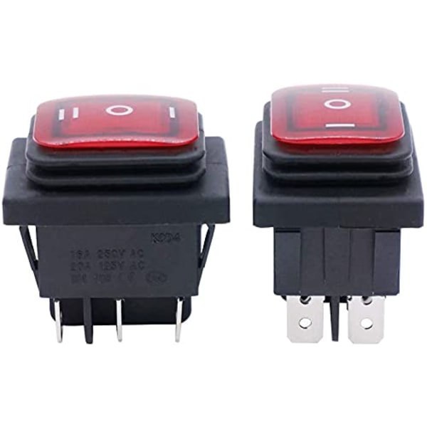 Vattentät vippströmbrytare - Rött LED-ljus, 6 stift, DPST, 3-läges PÅ/AV/PÅ (2-pack)