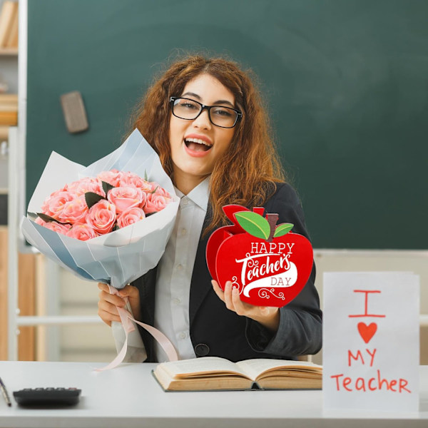 2 stk Techer pprecition Gifts eple Sh n Holder med lphbet Nummer Mugg Rød Tre n Orgnizer Skrivebord n Beholder for Kontor Skole rød